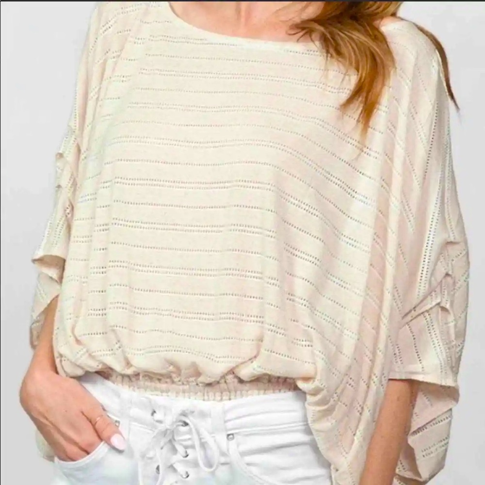 Free People Azalea Dolman Cream Loose Cropped Blouse Top Short Sleeve